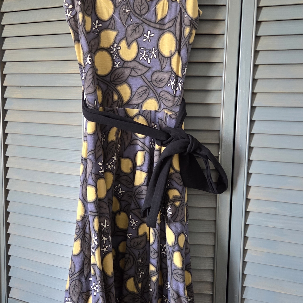 Effie's Heart Anthropology :Chic Floral Midi Dress in Yellow and Blueish Gray
